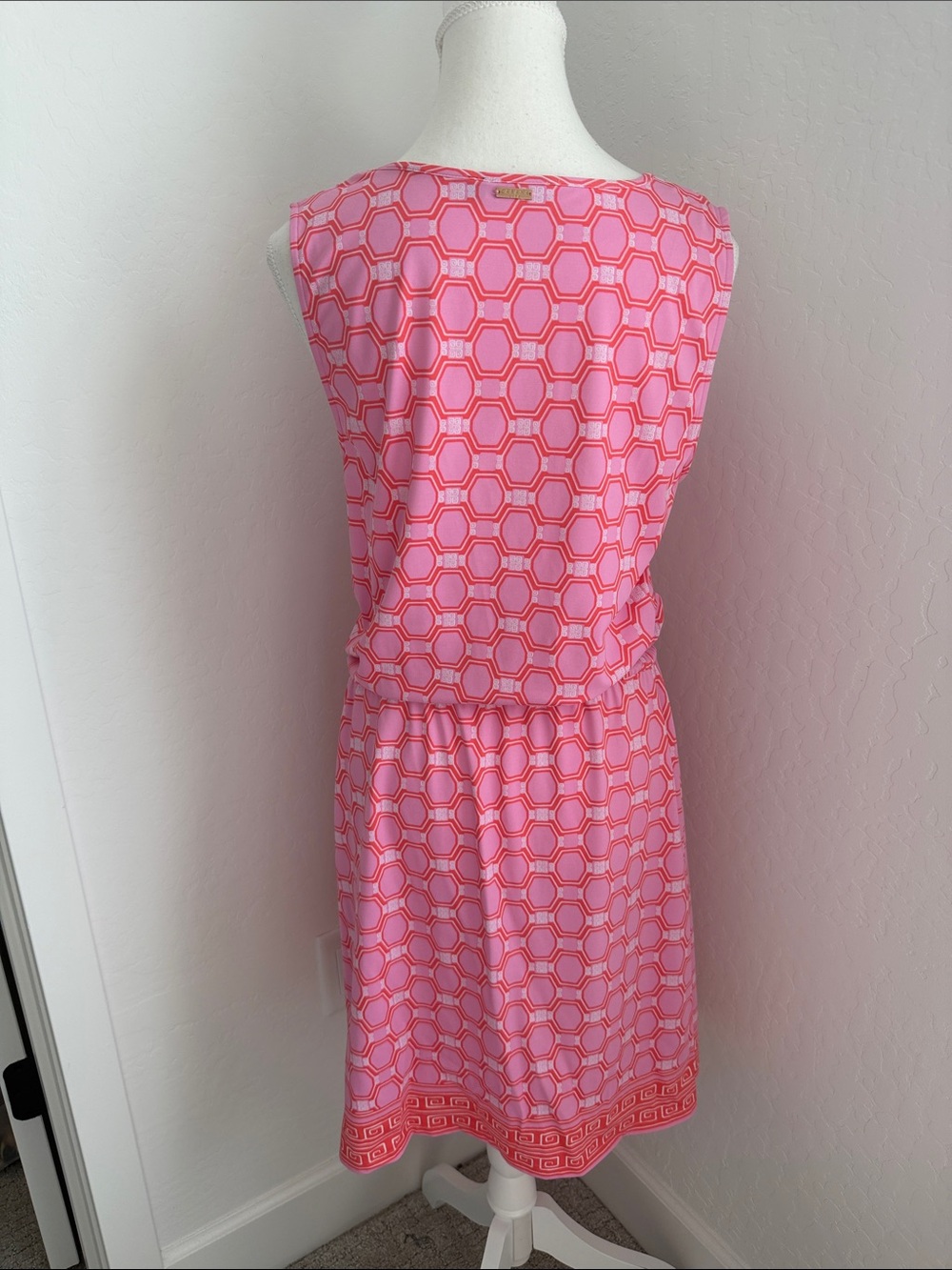 Cabana Life Sleeveless Pink Geometric Print Drawstring Dress - Picture 3 of 5
